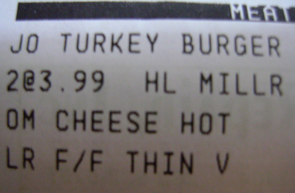 Jo Turkey Burger; OM Cheese Hot